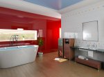 contemporary bathroom with shiny red wall