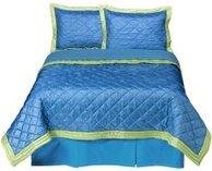 Blue bedding with lime edge